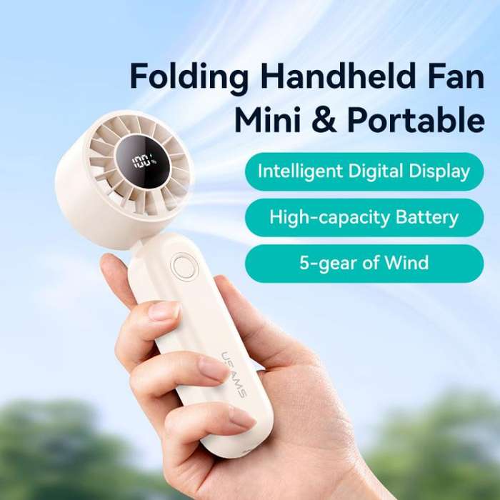 USAMS ZB352 Digital Display Folding Handheld Mini Fan(Beige)