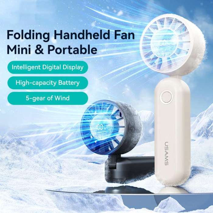 USAMS ZB352 Digital Display Folding Handheld Mini Fan(Beige)