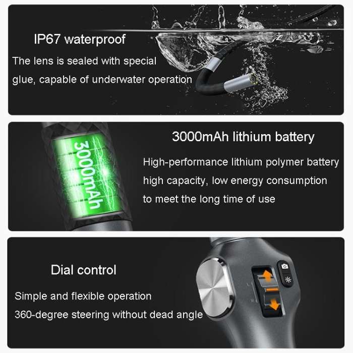 TESLONG TD500 5 Inch HD Large Screen Dual Steering Endoscope 1.55m Length, Model:6.5mm Dual Lens