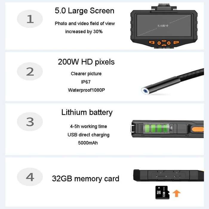 TESLONG NTS300 5 Inch Large Screen Industrial Endoscope Auto Repair Tools, Model:3.9mm Single Len...