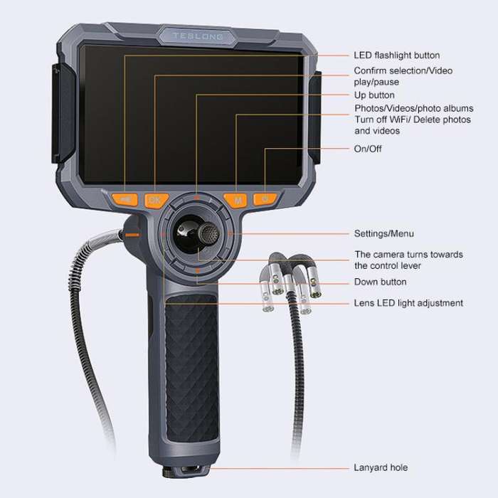 TESLONG TF600 6 Inch Screen 360 Degree Steering Industrial Endoscope 1.55m Length, Model:6.5mm Si...