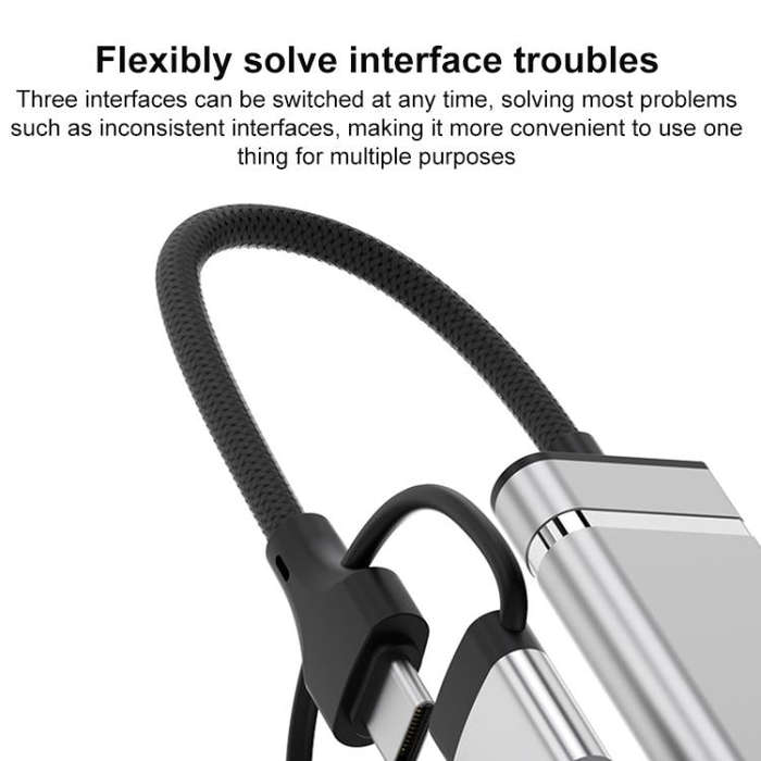USB / Type-C / 8 Pin to CF / TF / SD Card Reader, 3.5mm HUB Adapter 6 in 1 Docking Station(Silver)