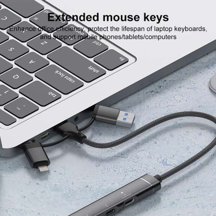USB / Type-C / 8 Pin to PD, 2 x USB, 2 x Type-C HUB Adapter 5 in 1 Docking Station(Grey)