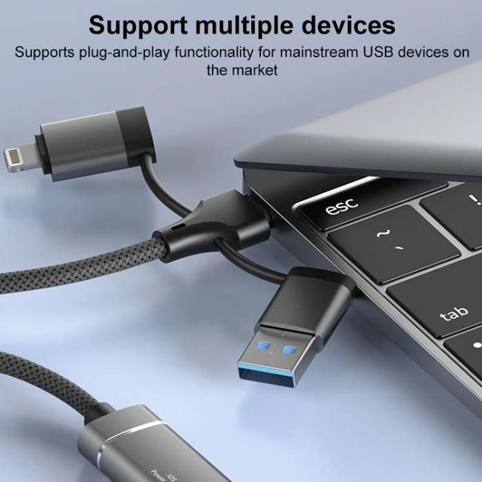 USB / Type-C / 8 Pin to TF / SD Card Reader, USB, Type-C HUB Adapter 5 in 1 Docking Station(Grey)