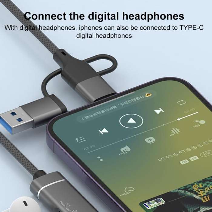 USB / Type-C / 8 Pin to TF / SD Card Reader, USB, Type-C HUB Adapter 5 in 1 Docking Station(Grey)