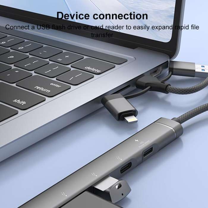 USB / Type-C / 8 Pin to 3.5mm, PD, 2 x USB, Type-C HUB Adapter 5 in 1 Docking Station(Silver)