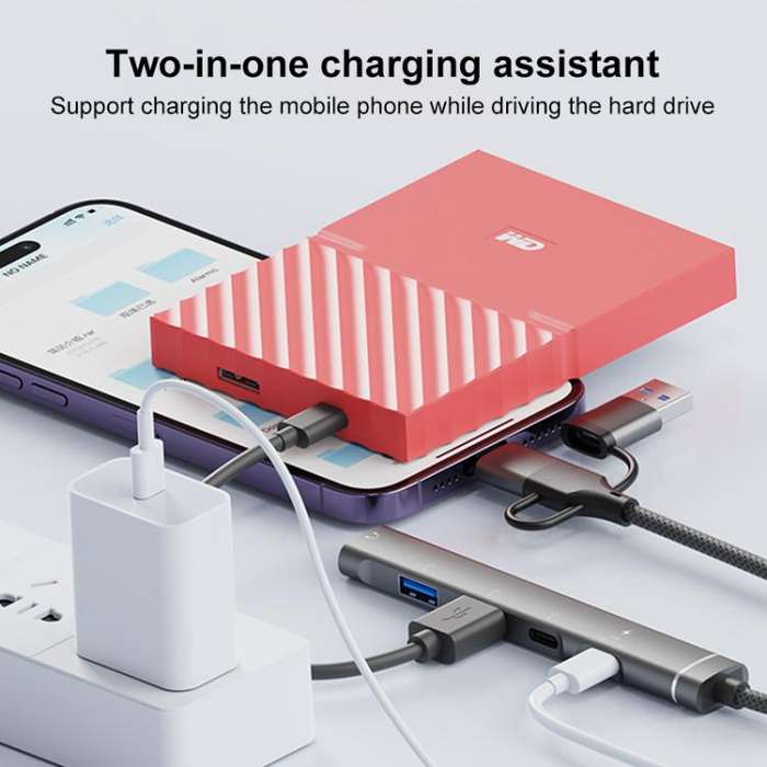USB / Type-C / 8 Pin to 3.5mm, PD, 2 x USB, Type-C HUB Adapter 5 in 1 Docking Station(Silver)