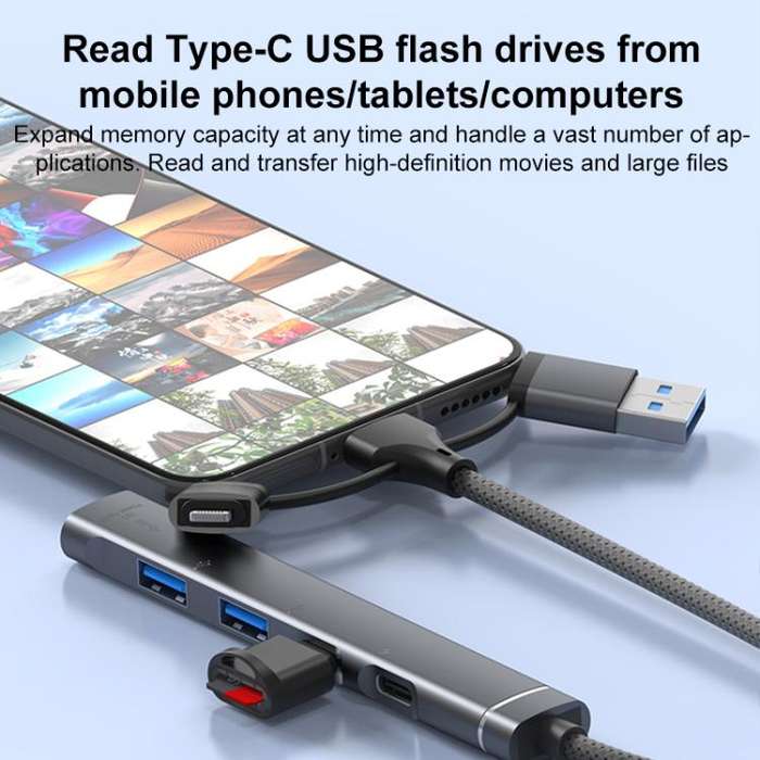 USB / Type-C / 8 Pin to 3.5mm, PD, 2 x USB, Type-C HUB Adapter 5 in 1 Docking Station(Silver)
