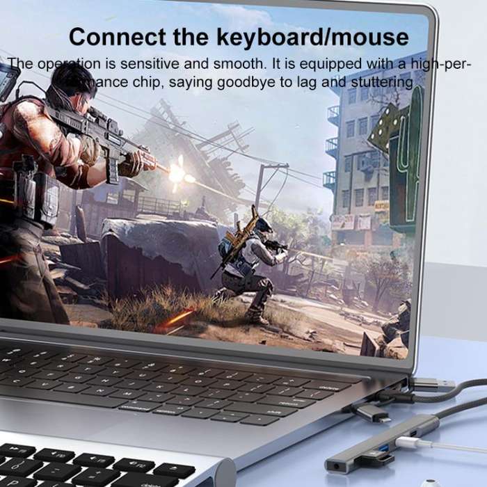 USB / Type-C / 8 Pin to 3.5mm, PD, 2 x USB, Type-C HUB Adapter 5 in 1 Docking Station(Silver)