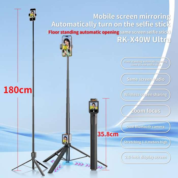 RK-X40W Integrated Floor Standing Screen Projector Selfie Stick(Black)