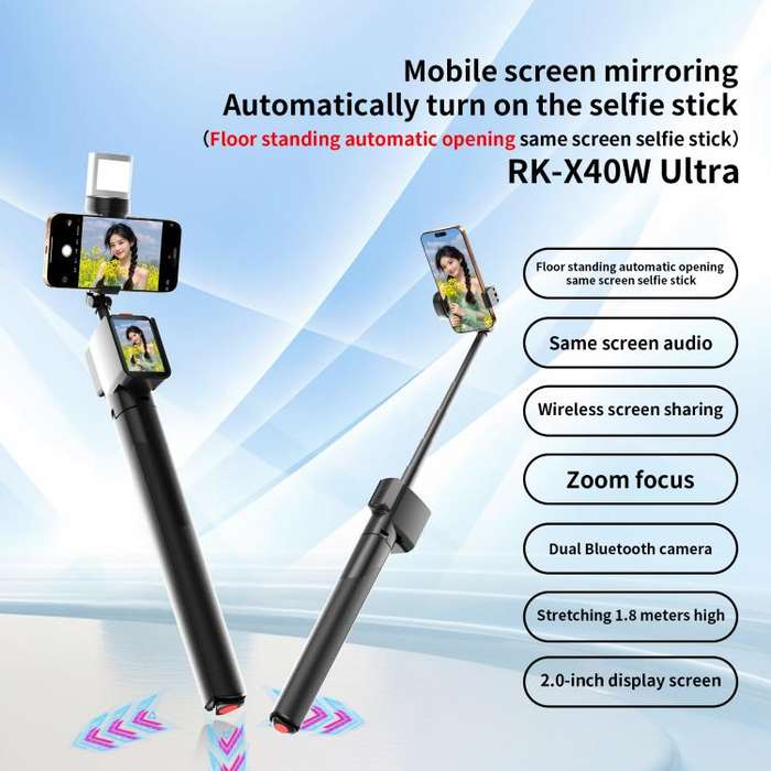 RK-X40W Integrated Floor Standing Screen Projector Selfie Stick(Black)