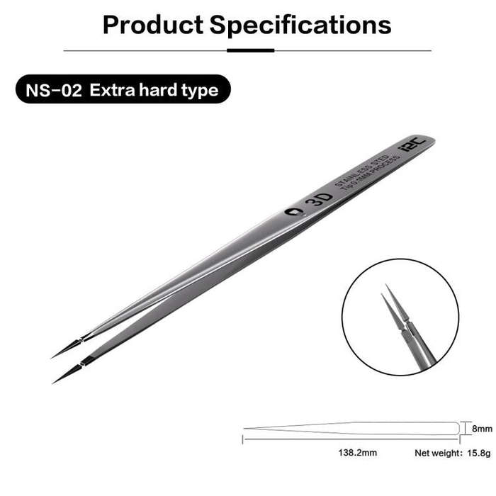 i2C NS Series Super Alloy High Precision Stainless Steel Super Hard Extra Tip Flying Wire Tweezer...
