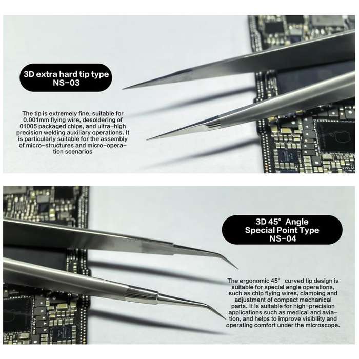 i2C NS Series Super Alloy High Precision Stainless Steel Super Hard Extra Tip Flying Wire Tweezer...
