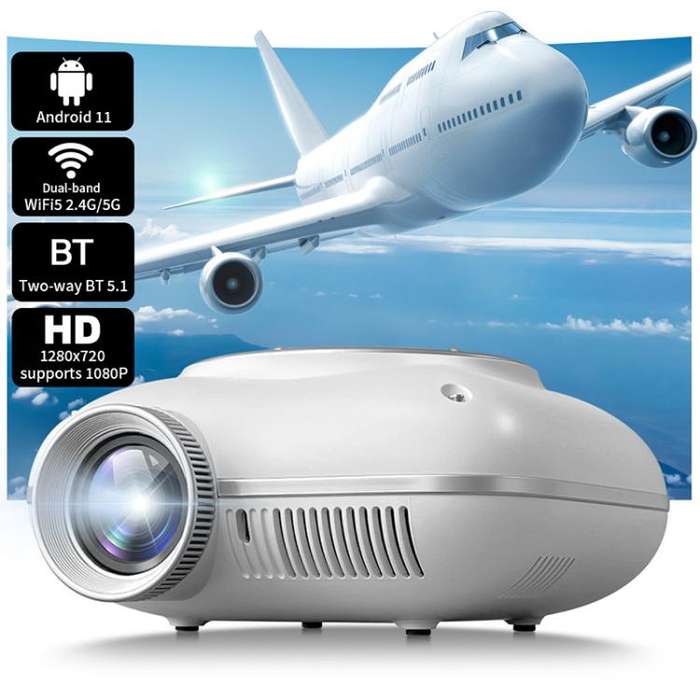 Cheerlux C1 Android Version 1280x720P 100ANSI Bluetooth 5.1 Smart Projector, UK Plug(White)