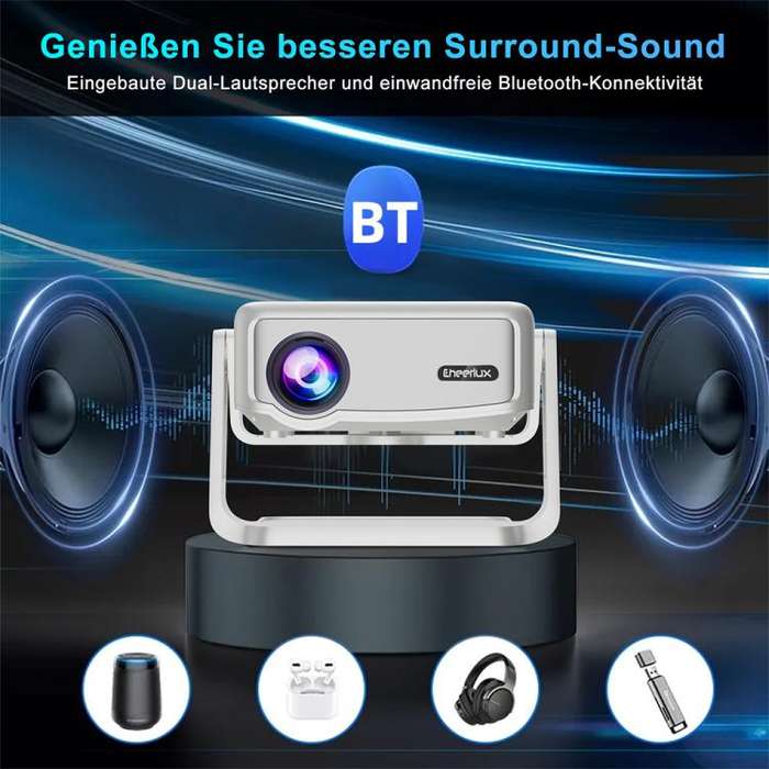 Cheerlux C6C Android Version 1280x720P 180ANSI Bluetooth 5.0 Smart Projector, EU Plug, with Gimba...