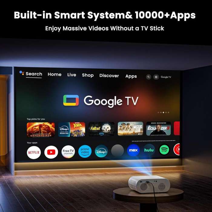 Cheerlux C10 Google TV Version 2K Dongle 1920x1080P 300ANSI Smart Projector, UK Plug(White)