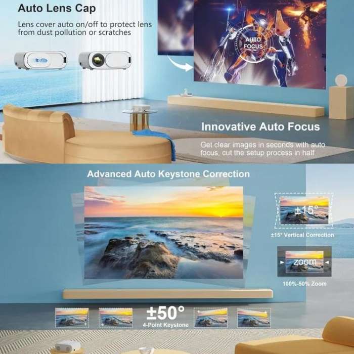 Cheerlux C16A Android Version 1920x1080P 450ANSI Smart Projector, EU Plug(White)