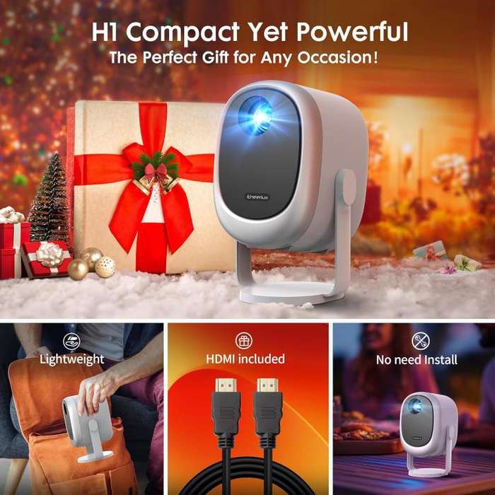 Cheerlux H1 Whale OS Version 1280x720P 180ANSI Smart Projector, US Plug, with Gimbal(Tarnish)