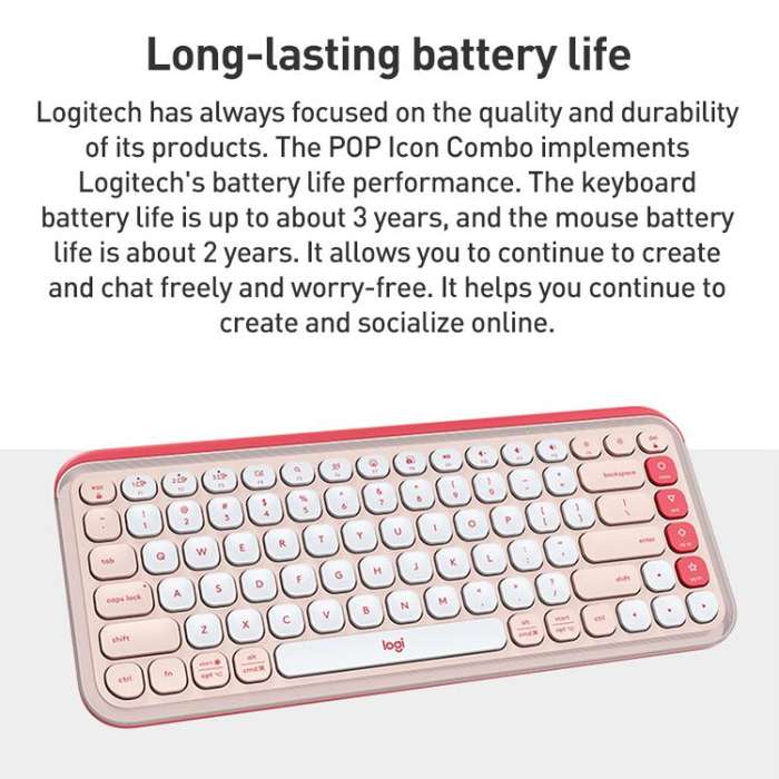 Logitech POP ICON COMBO Wireless Bluetooth Keyboard and Mouse Set(Pink)