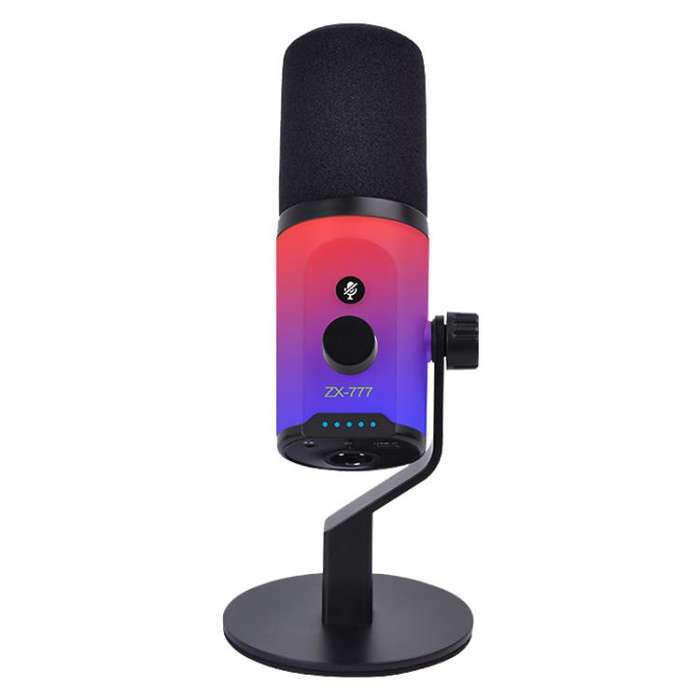 XTUGA ZX-777 XLR / USB-C Dynamic Microphone RGB Light Noise Reduction for Live, Model:Desktop(Black)