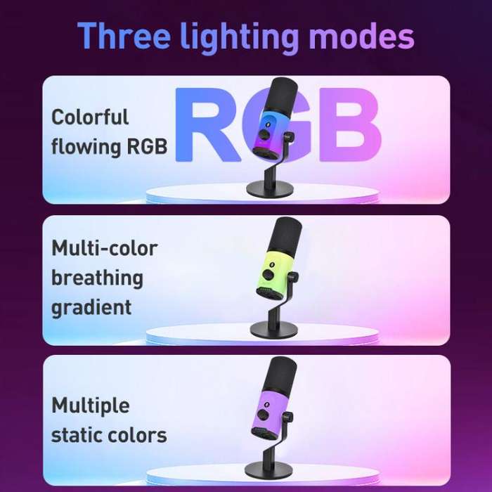 XTUGA ZX-777 XLR / USB-C Dynamic Microphone RGB Light Noise Reduction for Live, Model:Long Arm Br...