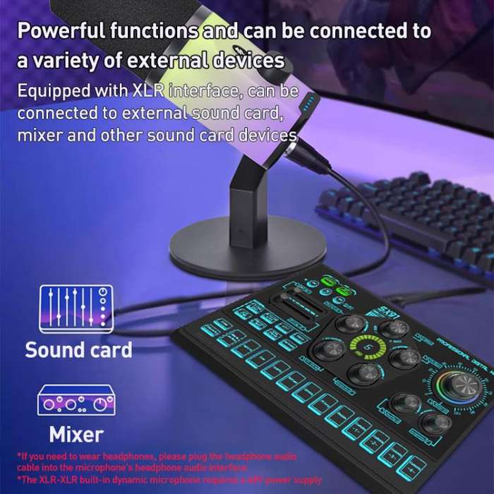 XTUGA ZX-777 XLR / USB-C Dynamic Microphone RGB Light Noise Reduction for Live, Model:Desktop(Black)