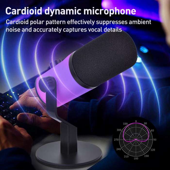 XTUGA ZX-777 XLR / USB-C Dynamic Microphone RGB Light Noise Reduction for Live, Model:Long Arm Br...