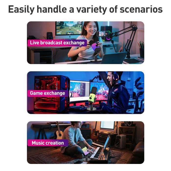 XTUGA ZX-777 XLR / USB-C Dynamic Microphone RGB Light Noise Reduction for Live, Model:Long Arm Br...