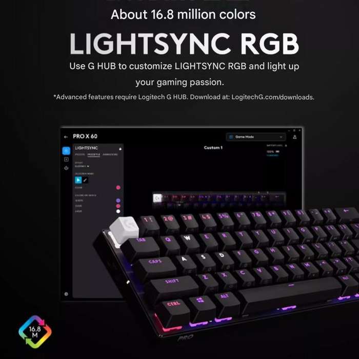 Logitech G PRO X 60 LIGHTSPEED Wireless Gaming Keyboard, GX-L Optical Switches(Black)