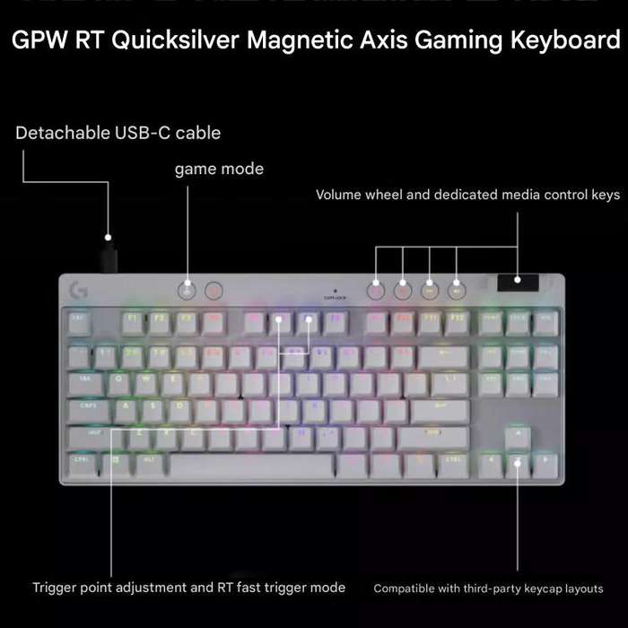 Logitech G PRO X TKL RAPID Magnetic Switches Wireless Gaming Keyboard(White)