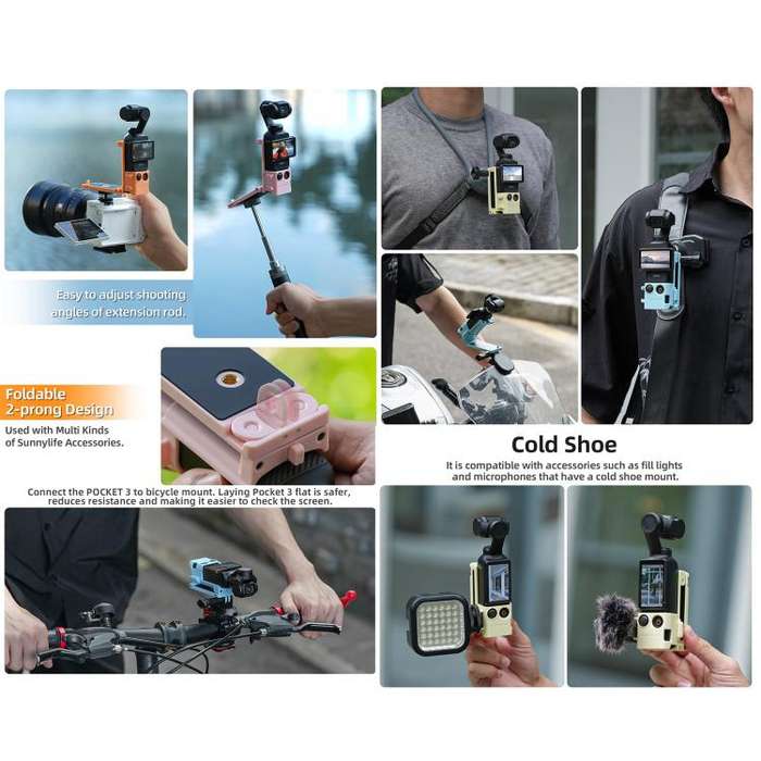 For DJI OSMO Pocket 3 Sunnylife Magnetic Mount 1/4 Adapter Cold Shoe Tabletop Base Bracket Angles...