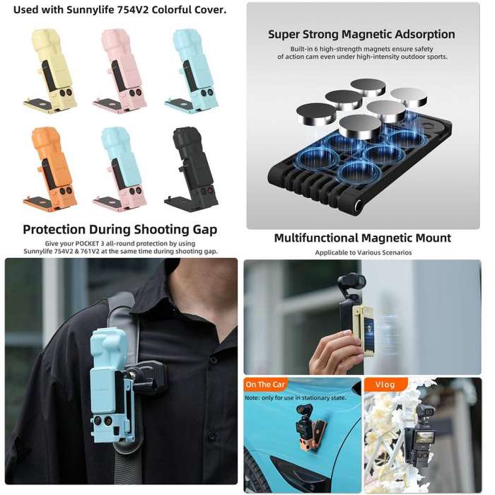 For DJI OSMO Pocket 3 Sunnylife Magnetic Mount 1/4 Adapter Cold Shoe Tabletop Base Bracket Angles...