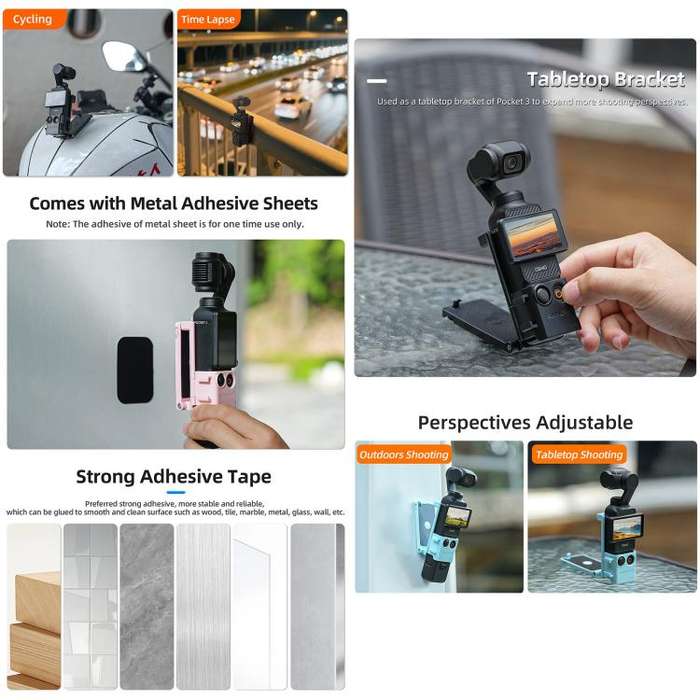 For DJI OSMO Pocket 3 Sunnylife Magnetic Mount 1/4 Adapter Cold Shoe Tabletop Base Bracket Angles...