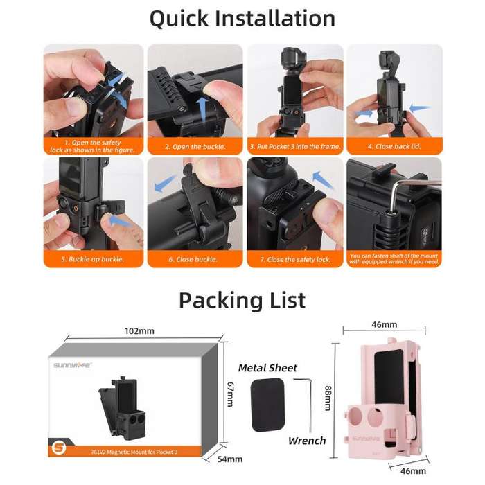 For DJI OSMO Pocket 3 Sunnylife Magnetic Mount 1/4 Adapter Cold Shoe Tabletop Base Bracket Angles...
