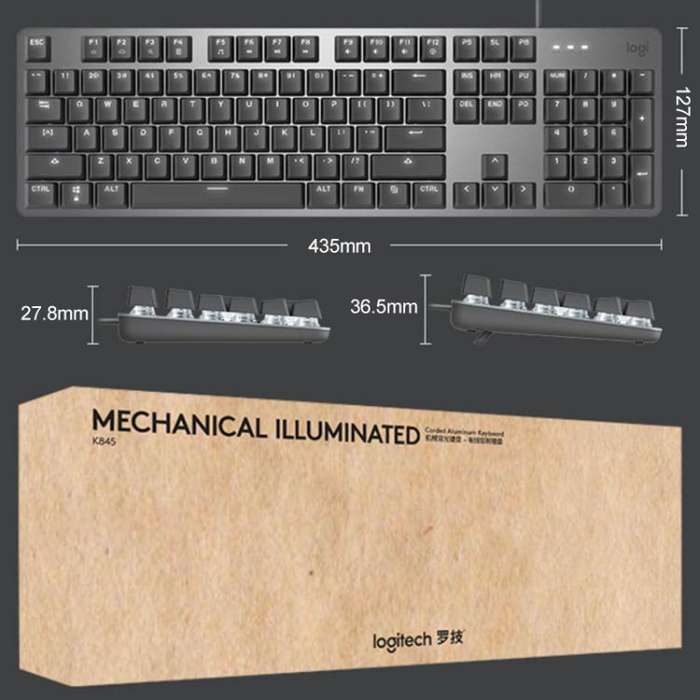Logitech K845 Backlit Mechanical Wired Keyboard, Cable Length: 1.8m, Type:TTC-Blue Axis(Black)