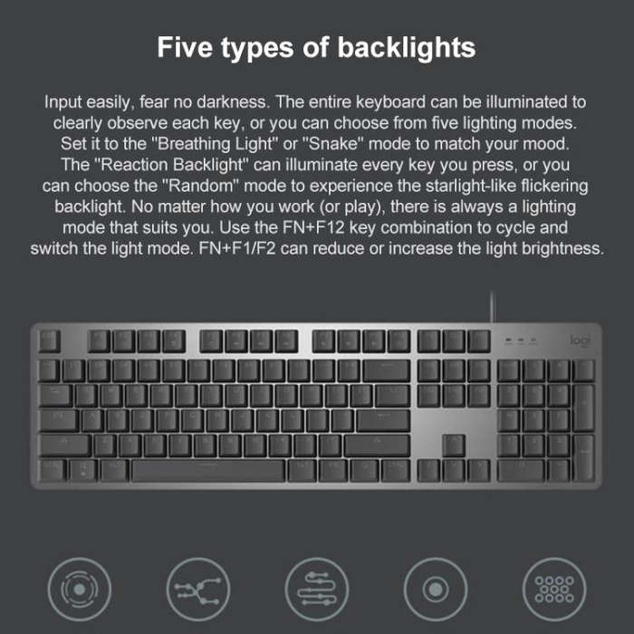 Logitech K845 Backlit Mechanical Wired Keyboard, Cable Length: 1.8m, Type:TTC-Blue Axis(Black)