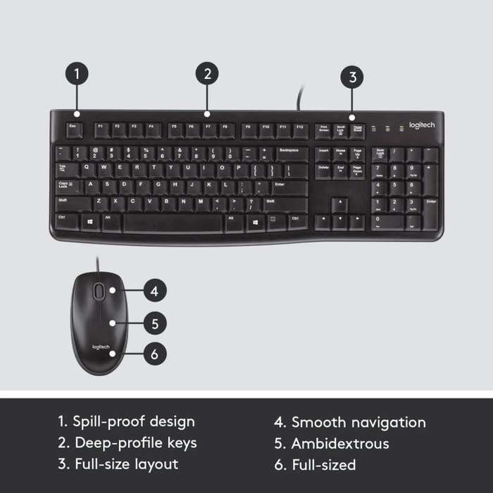 Logitech MK120 Wired Keyboard and Mouse Set(Black)