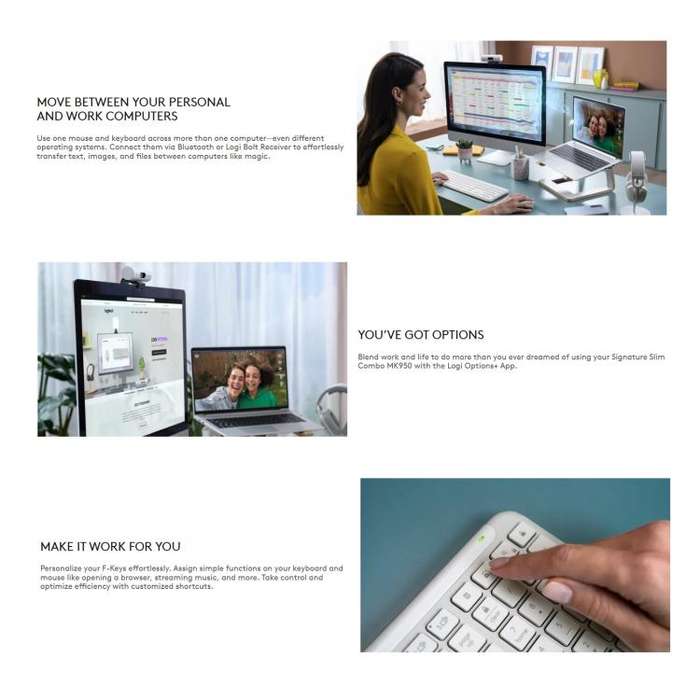 Logitech MK950 Wireless Slim Bluetooth Keyboard and Mouse Set(White)