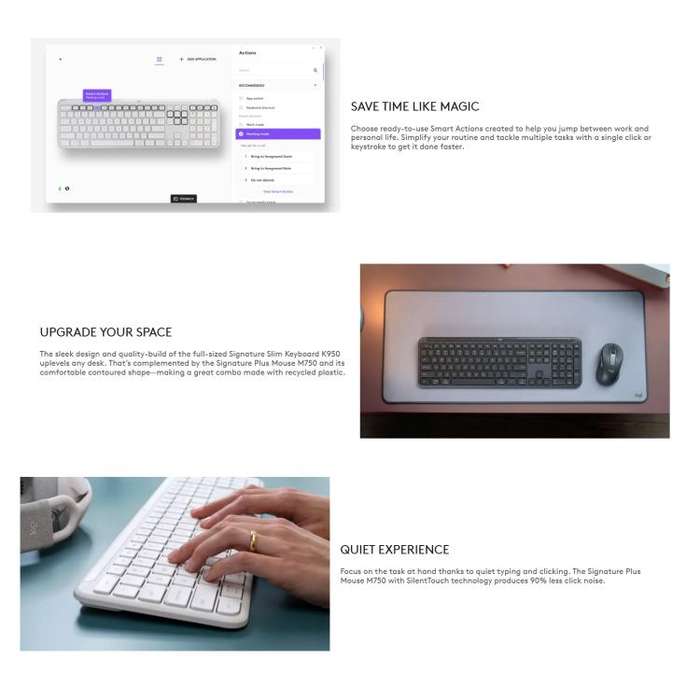 Logitech MK950 Wireless Slim Bluetooth Keyboard and Mouse Set(White)