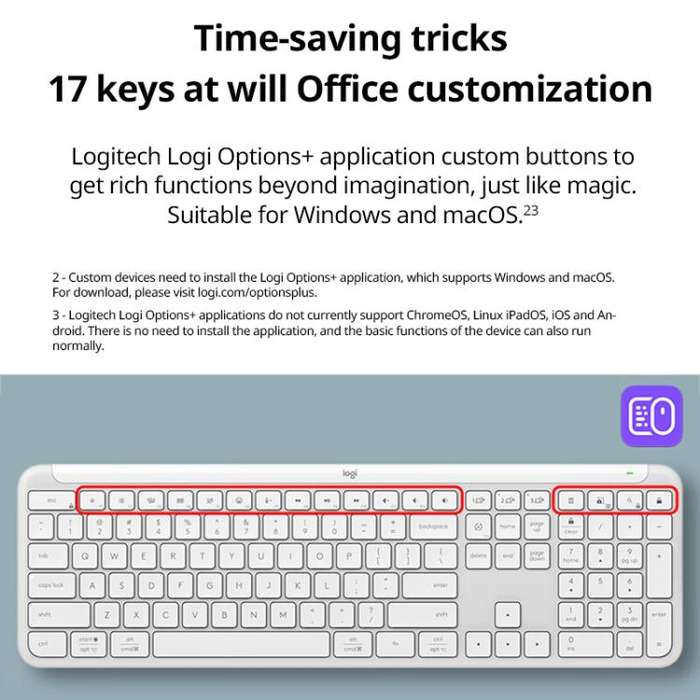 Logitech K950 Slim Silent Wireless Bluetooth Keyboard(White)