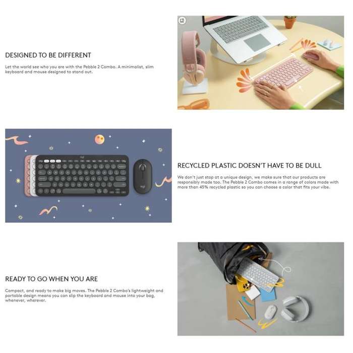  PEBBLE 2 COMBO Thin and Light Wireless Slim Bluetooth Keyboard and Mouse Set(Blue)