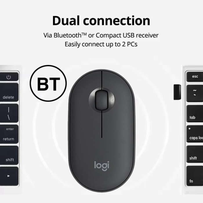 Logitech PEBBLE M350 1000DPI Ultra-Thin Dual-Mode Wireless Bluetooth Mouse(Grey)