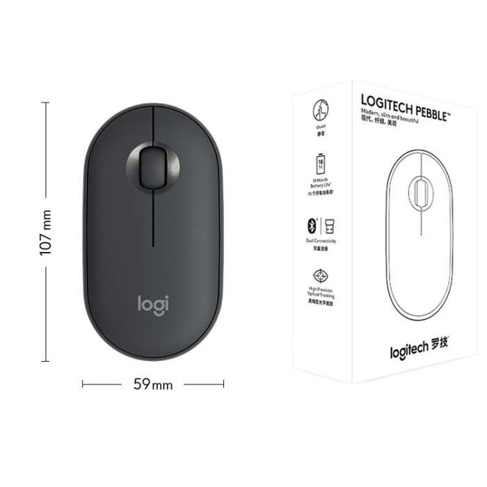 Logitech PEBBLE M350 1000DPI Ultra-Thin Dual-Mode Wireless Bluetooth Mouse(Grey)