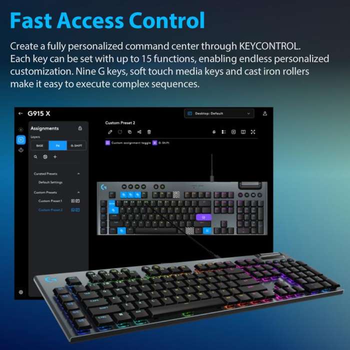 Logitech G915 X Wired Low Profile Gaming Keyboard(Black Tactile)