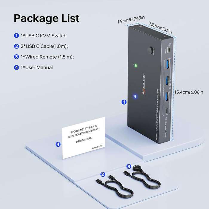 KCEVE KC-KVM203TCC USB 3.2 Dual Monitor 4K 60Hz KVM Switch