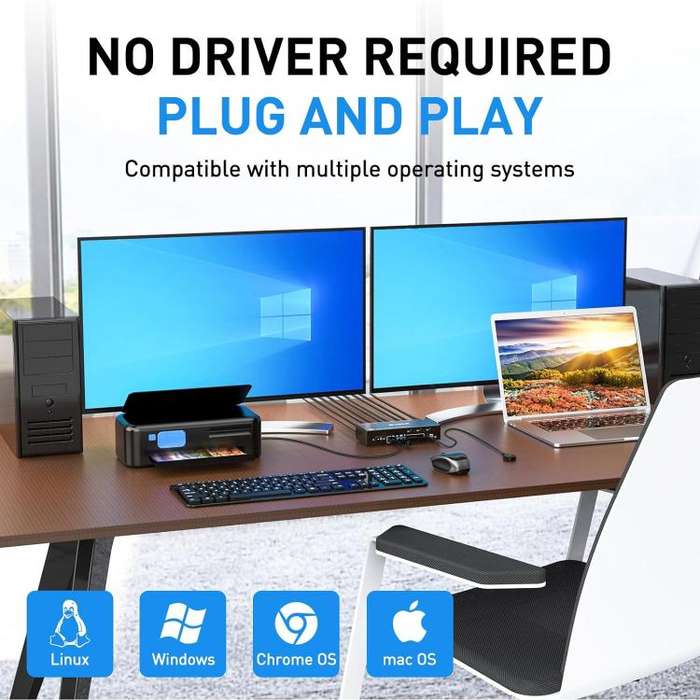 KCEVE KC-KVM302DP USB 3.0 Dual Monitor 8K 30Hz KVM Switch, Plug Type:EU Plug
