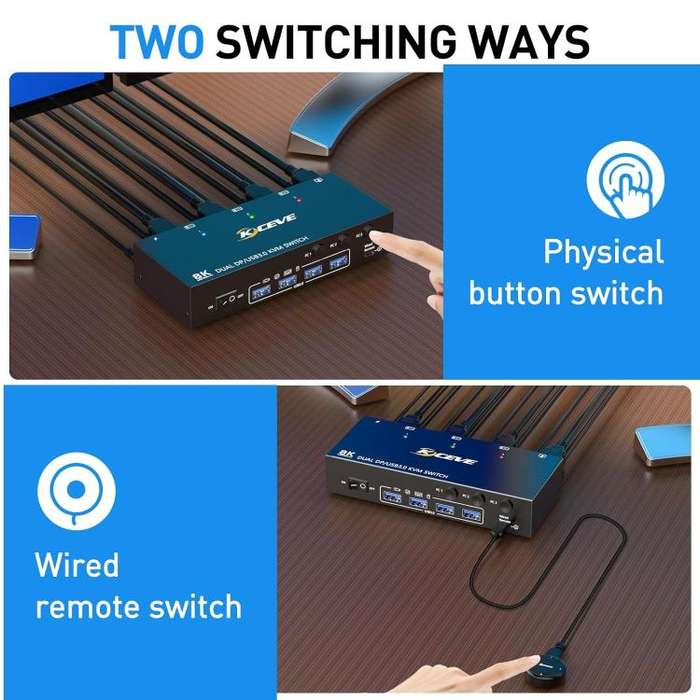 KCEVE KC-KVM302DP USB 3.0 Dual Monitor 8K 30Hz KVM Switch, Plug Type:UK Plug