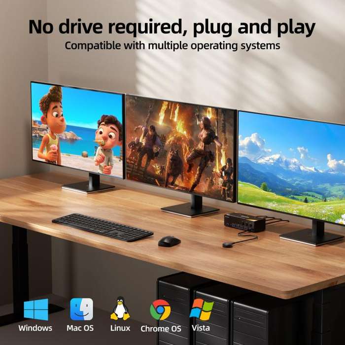KCEVE KC-KVM303 USB 3.0 Dual Monitor 8K 60Hz KVM Switch, Plug Type:US Plug