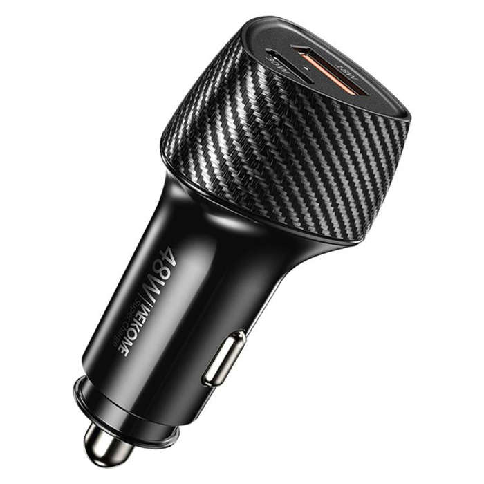WK WP-C63 Carbon Fiber 48W Fast Car Charging Charger(Black)