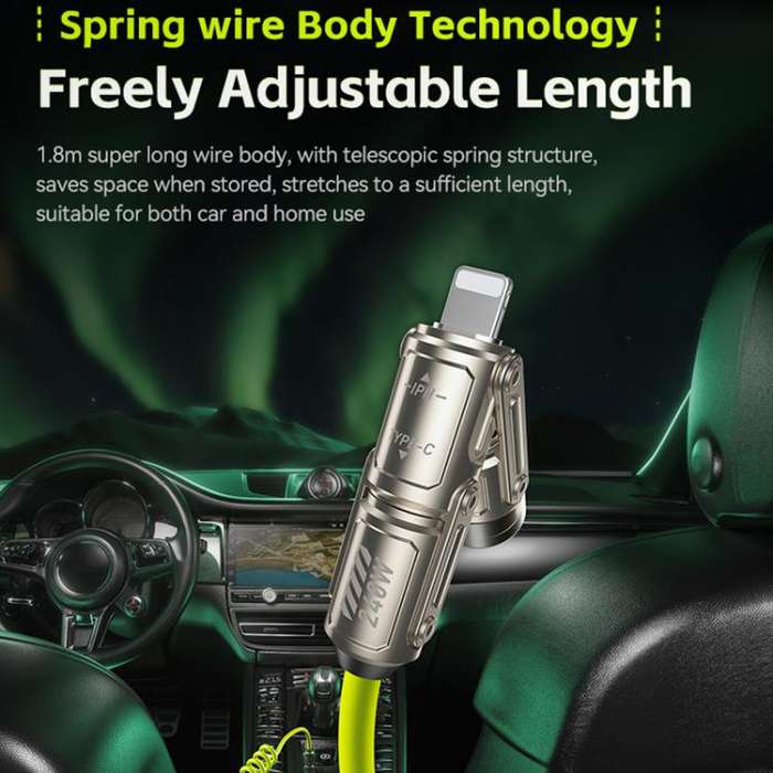 WK WDC-80 240W Car Charging Data Cable with Safety Hammer(Black)